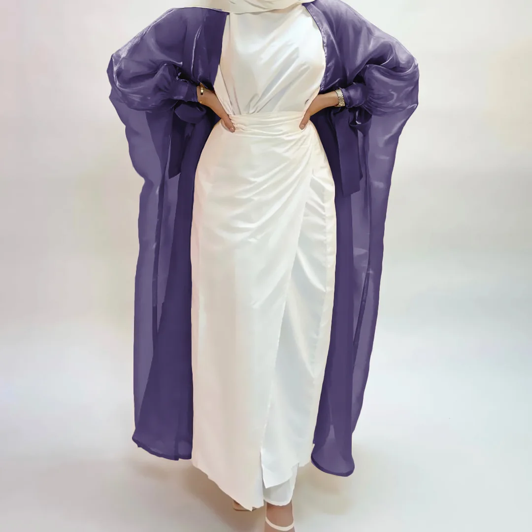 2023 Eid Abaya Dubai maniche a sbuffo abito musulmano caftani setosi per le donne Robe Kimono Islam Abayas Femme abbigliamento africano musulmano