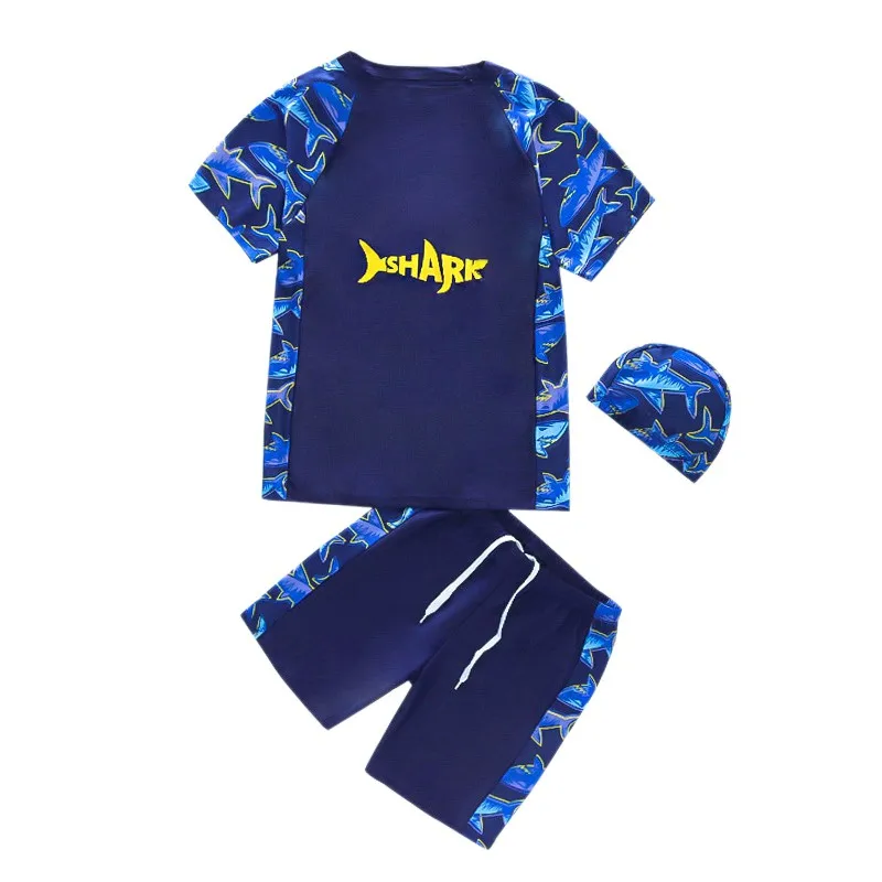 3-13 Years Summer Fun Starts with Our Boys' Cartoon Shark Swim Set - Includes T-Shirt, Shorts, and Hat!