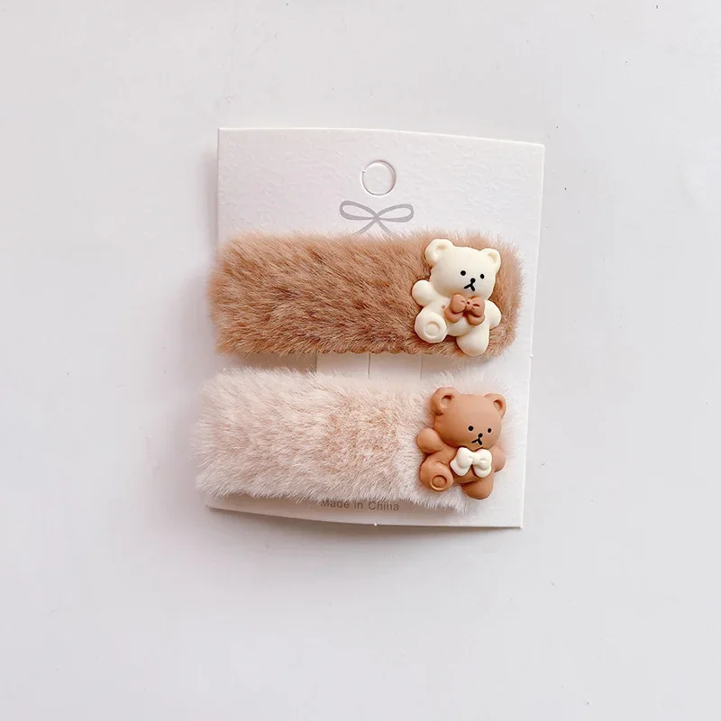 2pcs/set Korean style Baby Girl Headbands Winter Wool Bear Star Kawaii Hair Clips Children Head Bands Warm Hair Bands for Kids