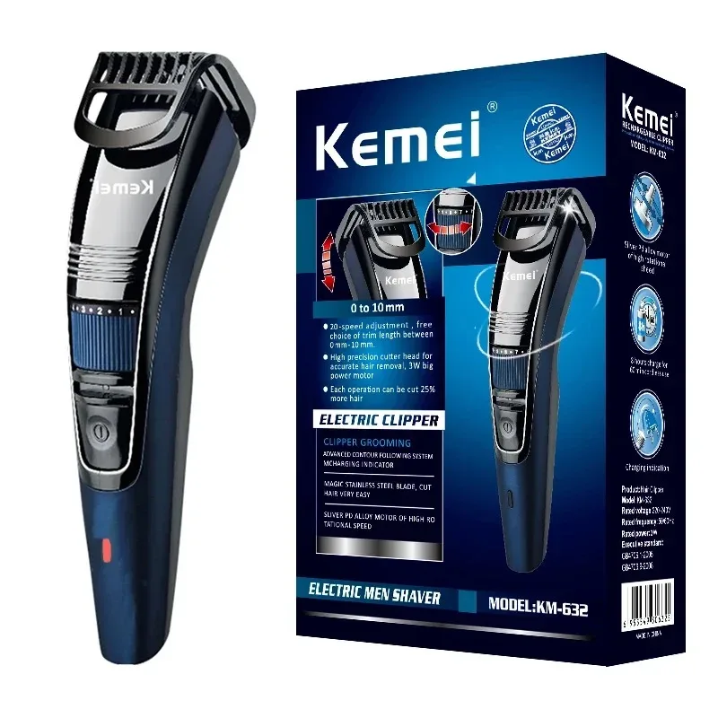 Kemei 632 0.5-10mm Adjustable Beard Hair Trimmer for Men Rechargeable Mustache Stubble Hair Clipper Face Hair Cutting Machine