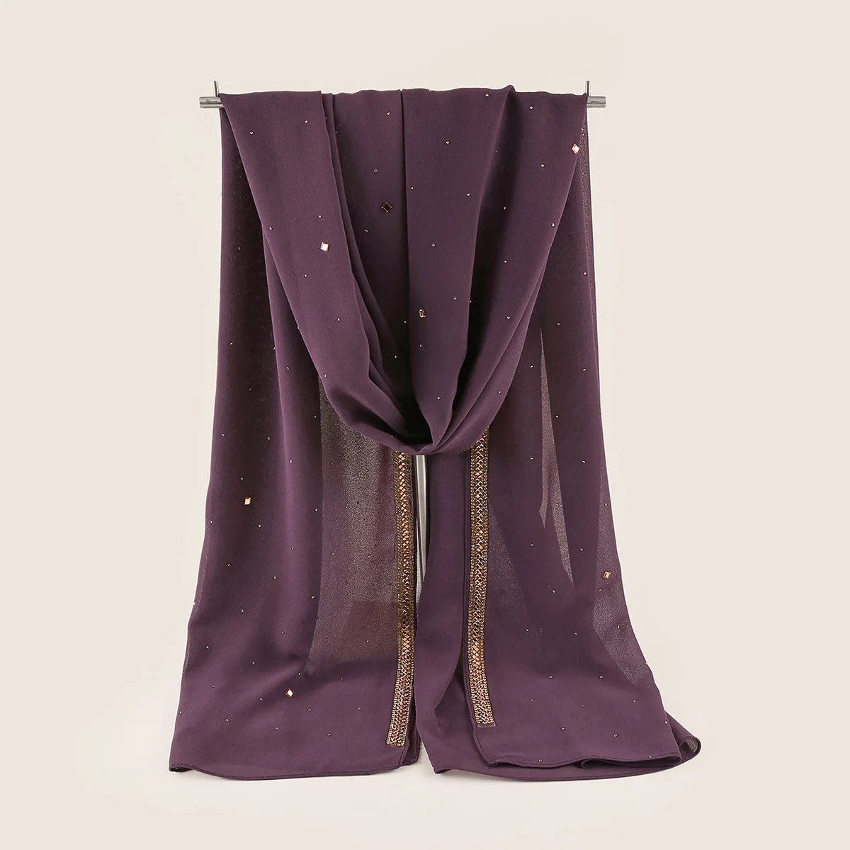 

Новый одноцветный длинный шарф из жемчужного шифона, высококачественный головной платок со стразами, шарф для покрытия головы в этническом стиле, иностранный