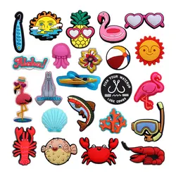 1pcs Original Sea World PVC Shoe Charms Decorations Sea Fish Shell Shrimp Crab Shapes Sandal Upper Buckle Accessories Clog Clips