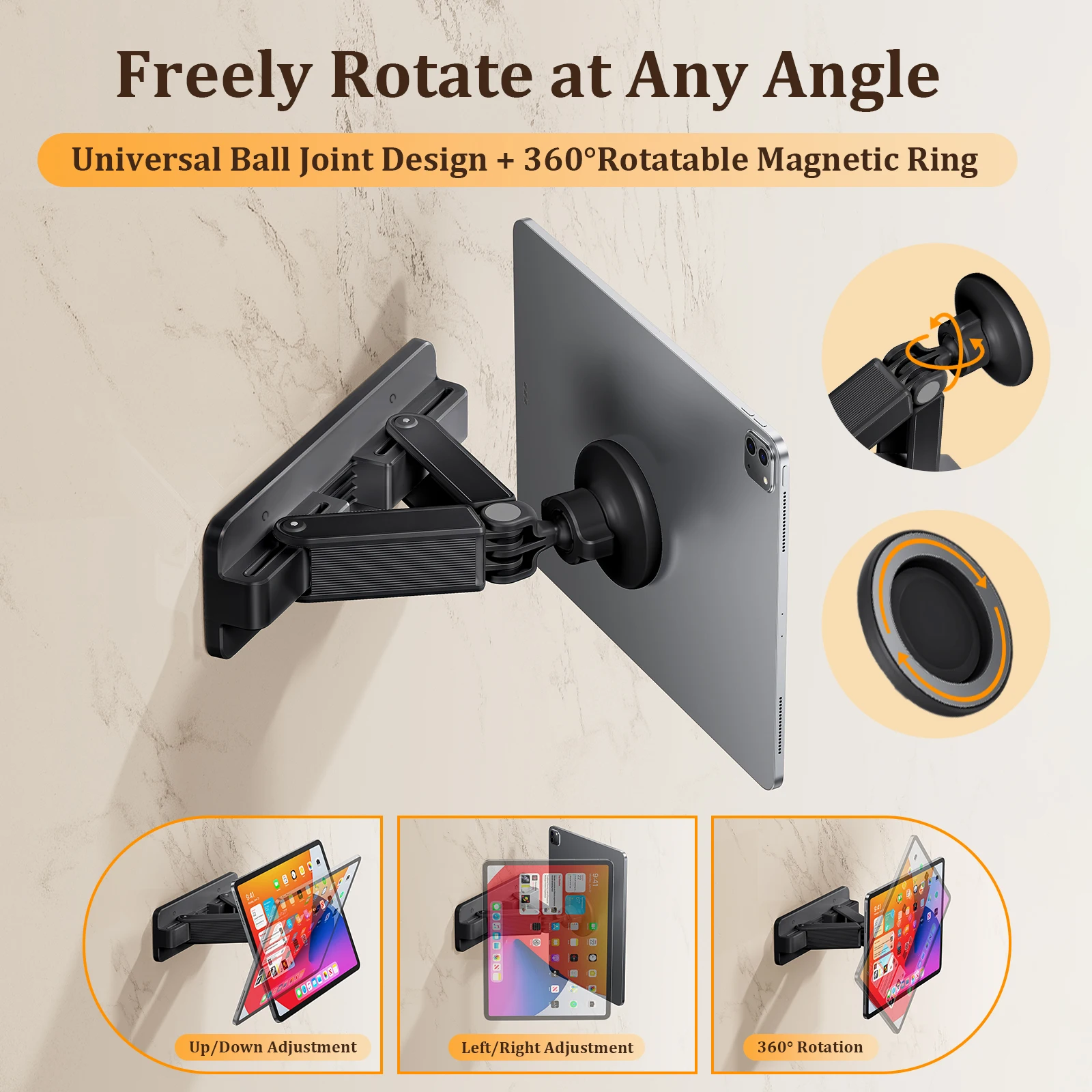 

Oatsbasf Magnetic Tablet Wall Mount 360°Rotation Adjustable Tablet Holder Universal for iPhone,iPad,Samsung,Galaxy Tab,Kindle