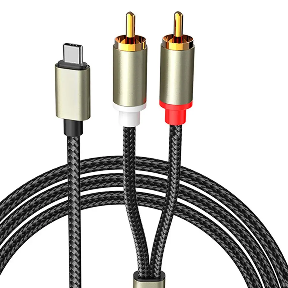 1Pcs 1m Audio Cable Type C To 2 RCA Aux Cord Converter USB C Audio Line For Laptop Mobile Phone Speaker Amplifier