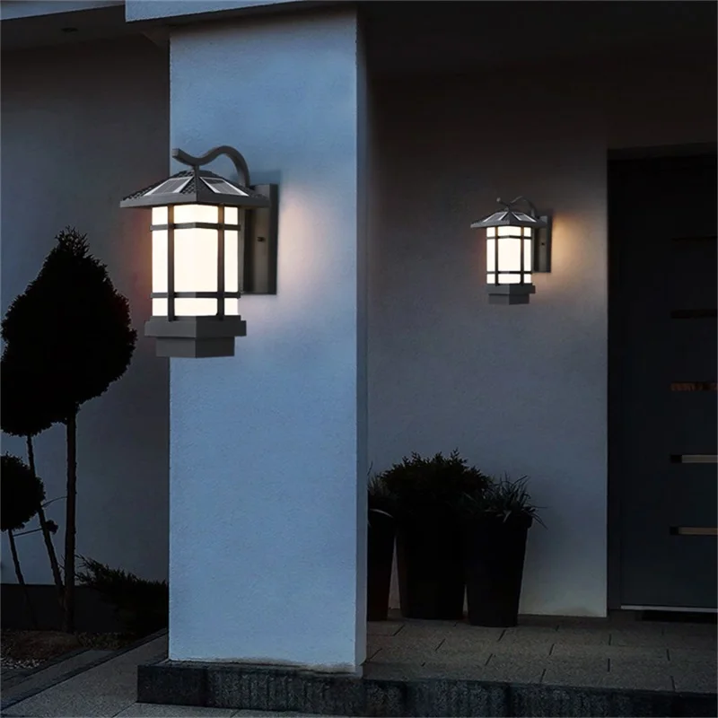 TEMOU Solar Wall Light Fixture Outdoor Modern LED Sconce Impermeável Pátio Iluminação para varanda Pátio Pátio Villa Corredor