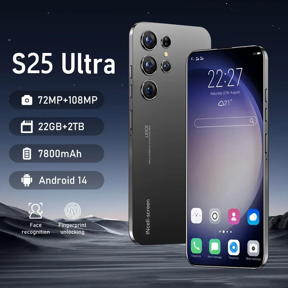 

S25 Ultra Smartphone 7.3inch HD Front 72 million Pixels camera 108million HD rear camera Android14 Face Unlocked mobilephone