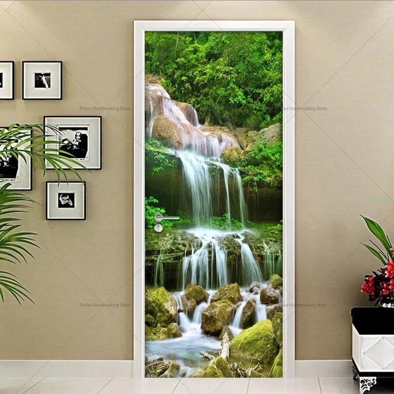 3D Green Vegetation Door Sticker, Old Door Renovation, Decorative Painting, PVC, Waterproof, Self-adhesive Poster