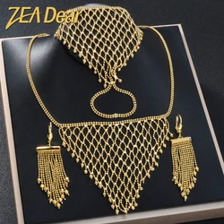 ZEADear Bridal Jewelry Sets Tassels Earrings Web Pendant Women Necklace Big Bracelet Wedding Engagement Anniversary Luxury