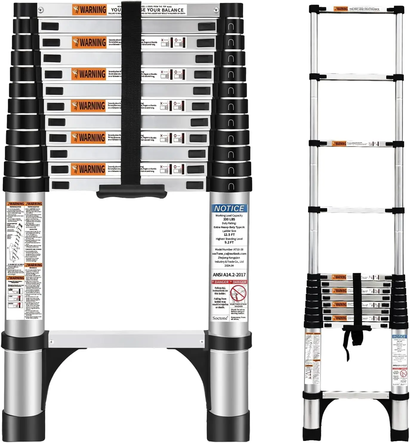 

Telescoping Ladder, 12.5 FT Aluminum Extension Ladder,Heavy Duty 330lbs Max Capacity, Multi-Purpose Collapsible Ladder for RV