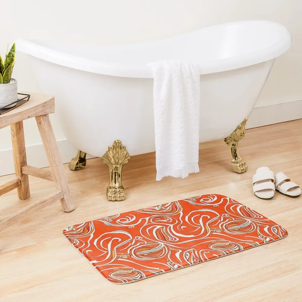 

vivid modern southwest hipster turquoise orange swirls Bath Mat Toilet Floor Rug Foot Bathroom Shower Absorbent Rug Mat