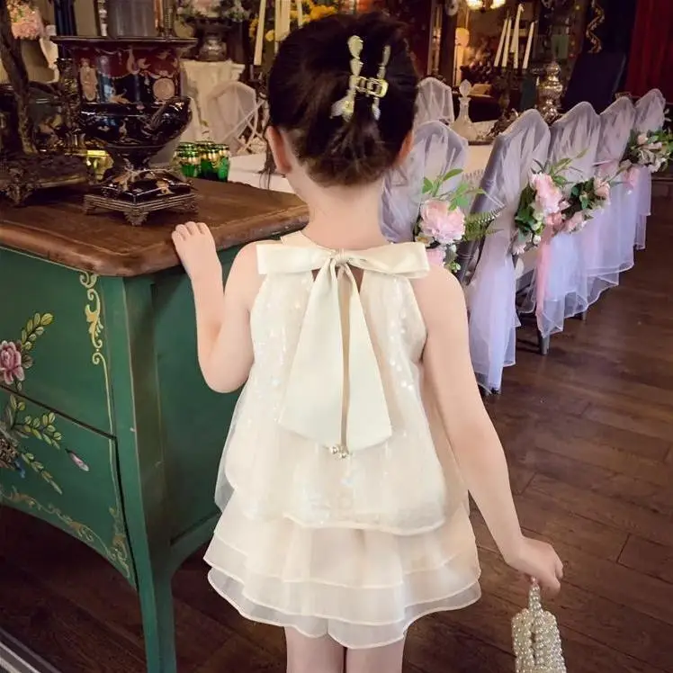 

Summer 2025 New Style Girls' Princess Set Children's Mesh Tank Top Shorts 2-piece Set Kids Clothing Set