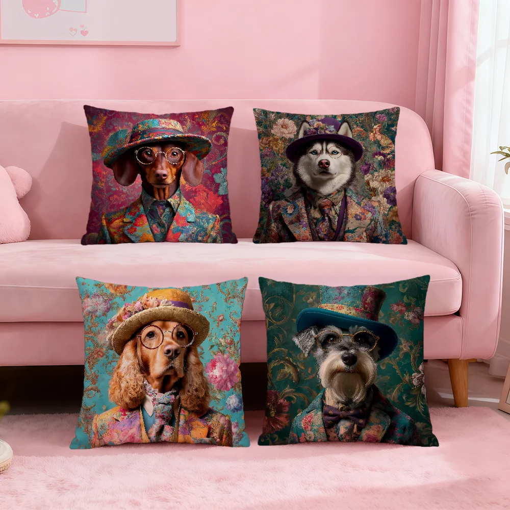 Fashion Funny Vintage Gentlemanly Dog Soft Pillowcase Sofa Home Living Room Office Decor Protective Covers Hogar Pillow Cover