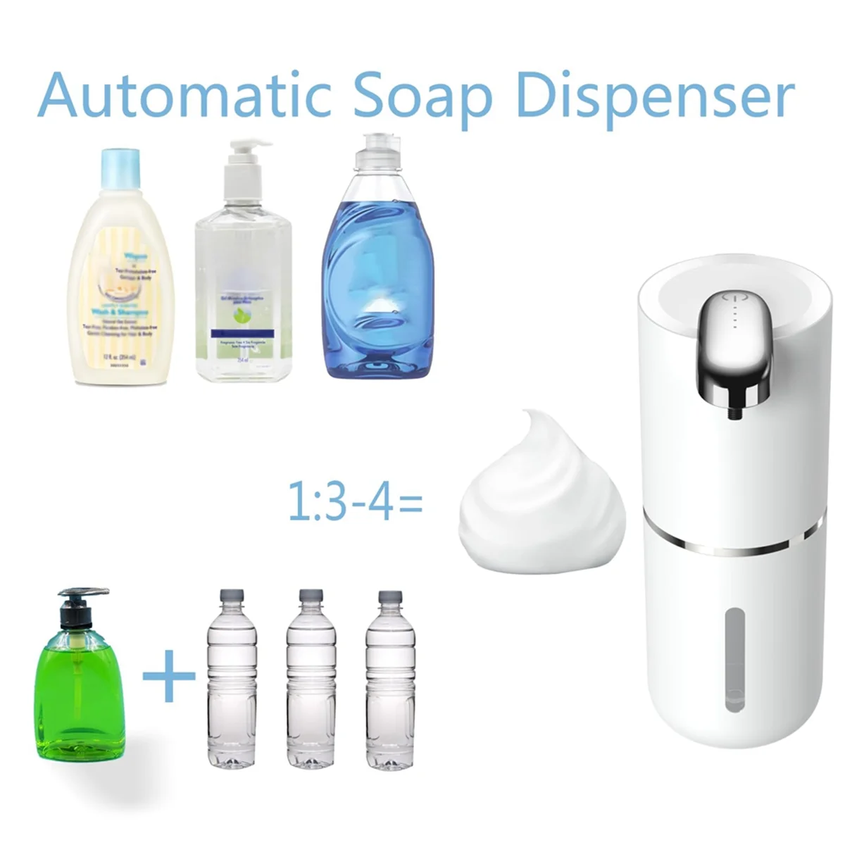 AB51 자동 비누 디스펜서 - 13.5 Oz 터치리스 폼 비누 디스펜서, 욕실 주방 접시 비누용 벽 디스펜서 펌프
