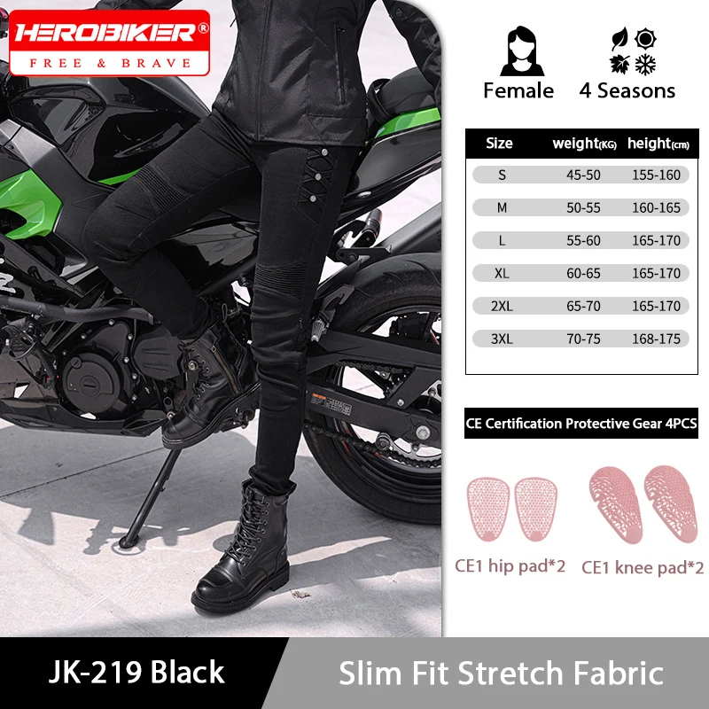 

Women's Motorcycle Pants Slim Fit Motorbike Jacket Wear Resistant Anti Fall Motocross Pants Stretch Fabric Moto Jeans 4 Seasons