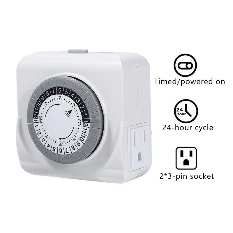 3-flat Plug US Plug Timing Socket 24-hours Cycle Switch Mechanical Timer Automatic Shutdown with Overload Protection 15A 3500W