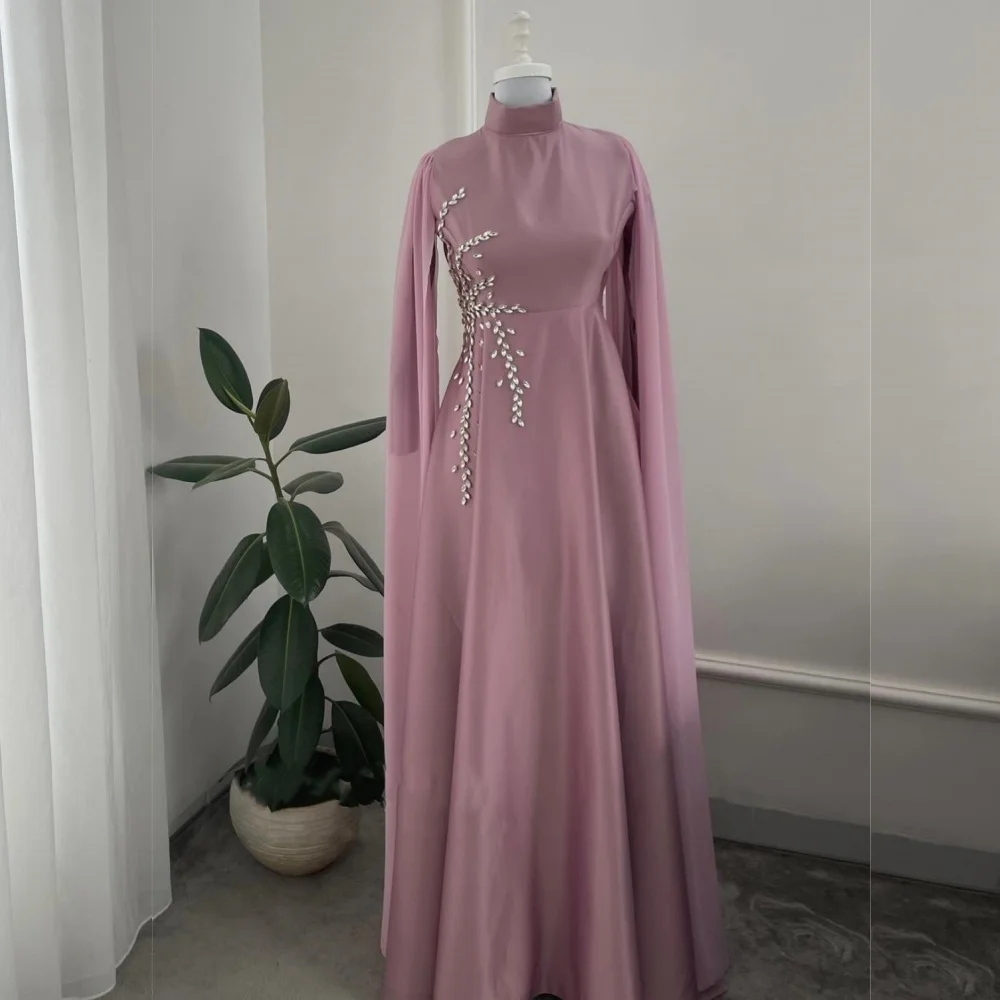 

Customized Charmeuse Rhinestone High Collar A-line Long Dresses Bespoke Occasion Prom Women's Evening Elegant Party Wedding