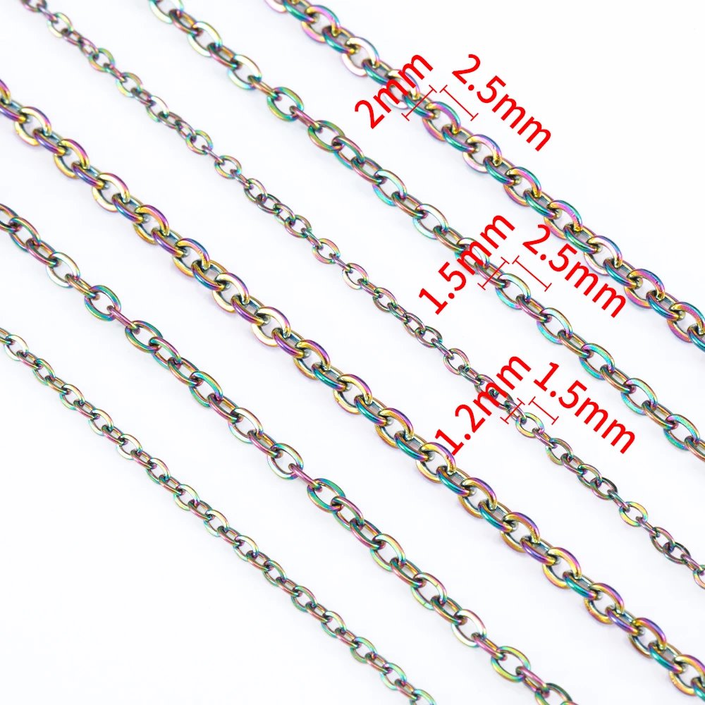10M/Roll 2M Colorful Link Chain Stainless Steel Cross O Shape Chains DIY Necklace Bracelet Jewelry Making Accessories Multi size