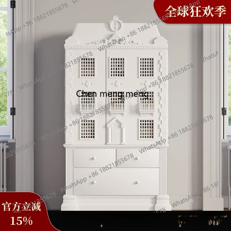 

American carved solid wood bookcase small household bookcase French cream style designer dust-proof bookshelf