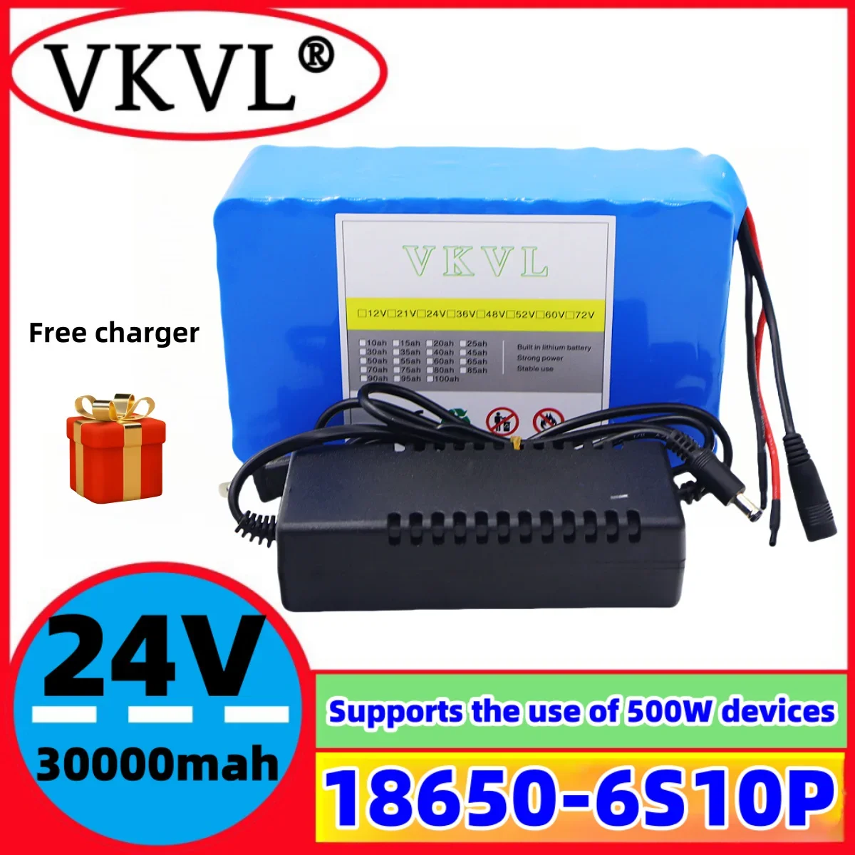 

Air fast transportation18650lithium battery pack24V25.2V battery6S10P30AH suitable for 250-2000W motor new full capacity+charger