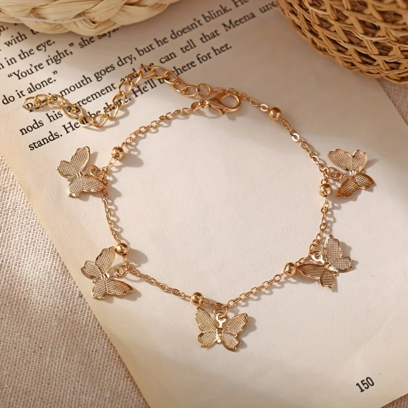 

1pc Women'S Elegant Butterfly Charm Bracelet - Golden And Silvery Color, Ideal for Daily Wear Or Gifting