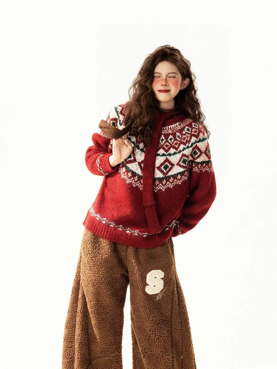 

Cisas Motif Knitted Sweater Casual Soft Warm ex Autumn Winter Loose Fit Comfortable Versatile Knitwear Top