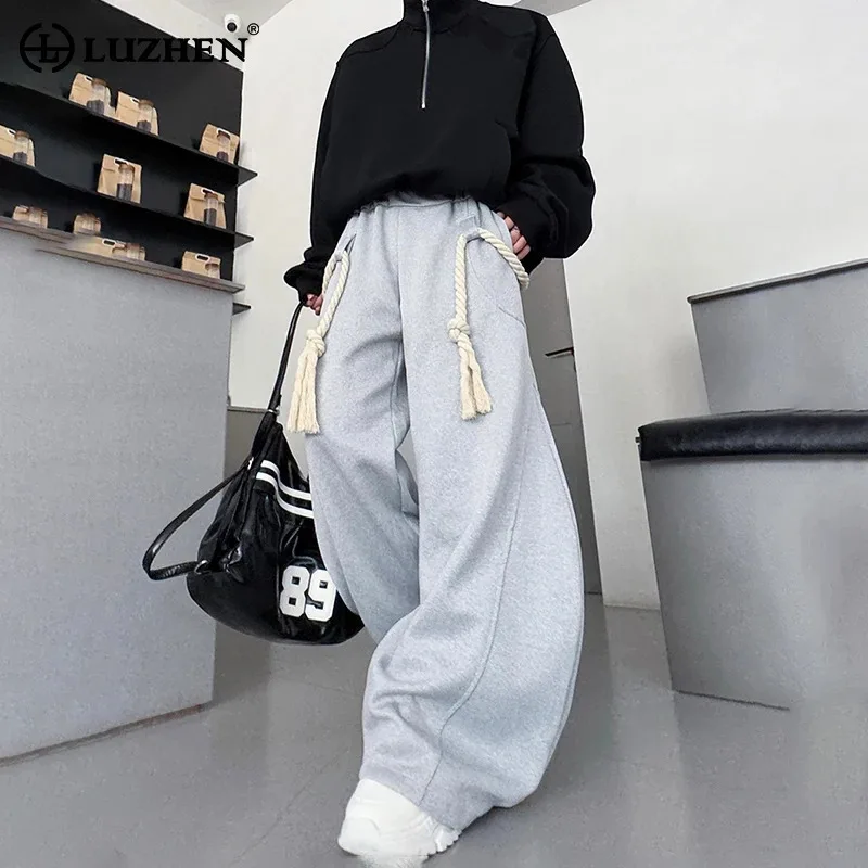 

LUZHEN персонализированные мешковатые повседневные брюки с украшением на шнурке, мужские 20225, новые модные однотонные уличные широкие спортивные штаны JY4260