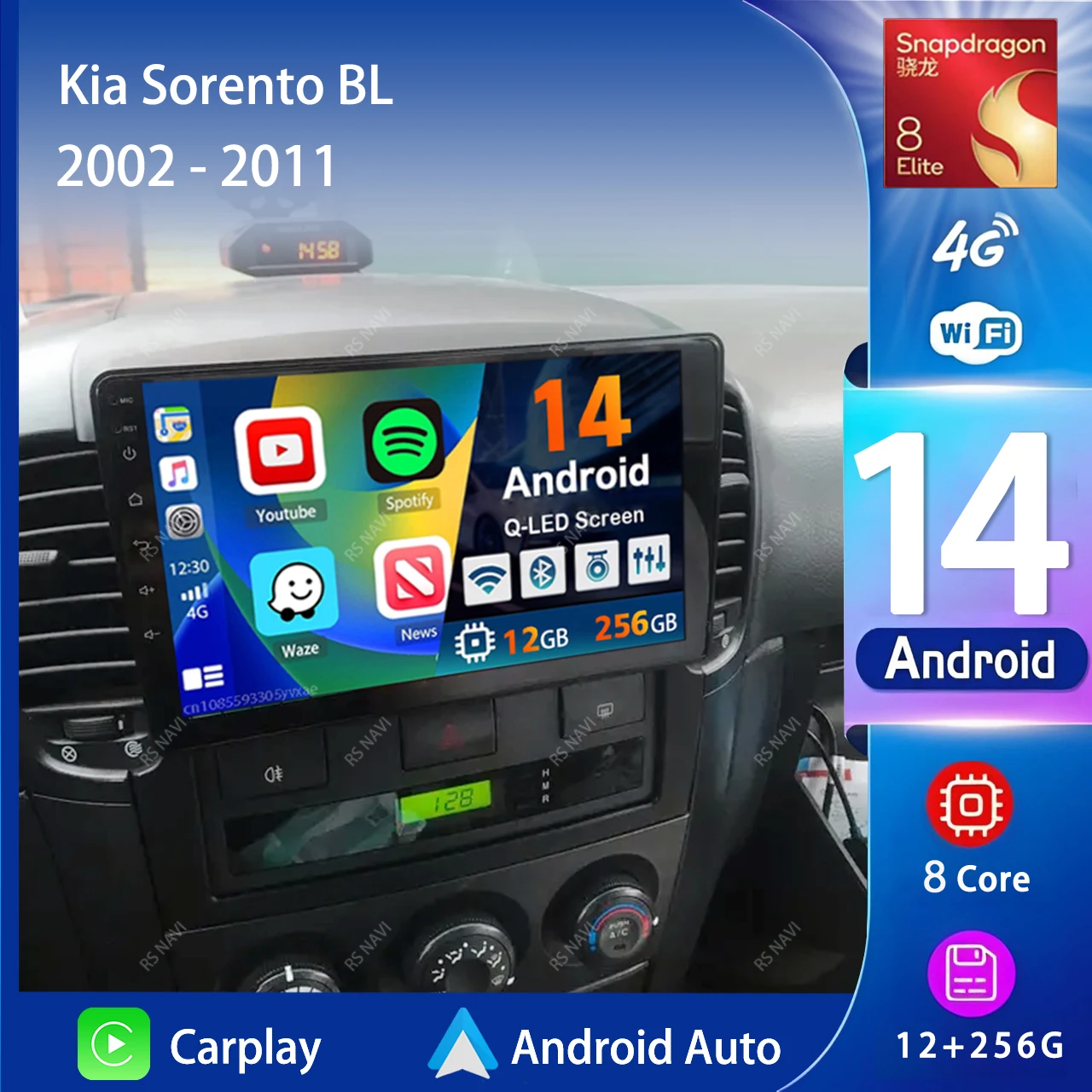 Android 14 Carplay Auto 2K Screen Car Radio Multimedia Player For Kia Sorento BL 2002 - 2011 DSP 2din Autoradio Stereo Head Unit