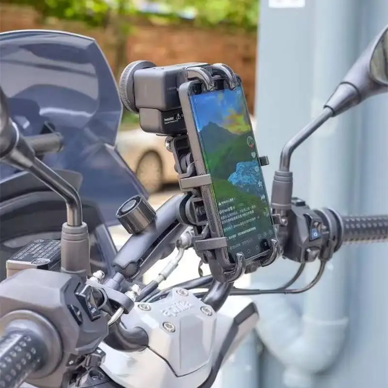 Support guidon vélo téléphone rotatif Mobile support de moto 360 °   Support de téléphone portable en aluminium pour vélo électrique GPS, support de rétroviseur
