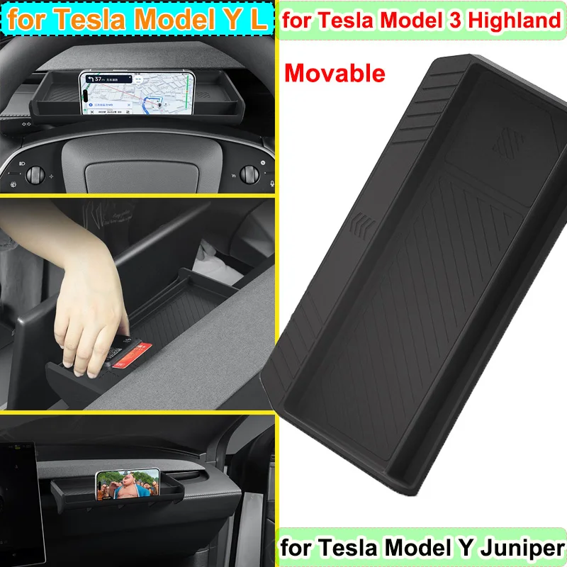 Organizador de Armazenamento para Painel Tesla Model Y L Juniper 2025 2026, Suporte para Celular, Acessórios para Painel do Model 3 Highland