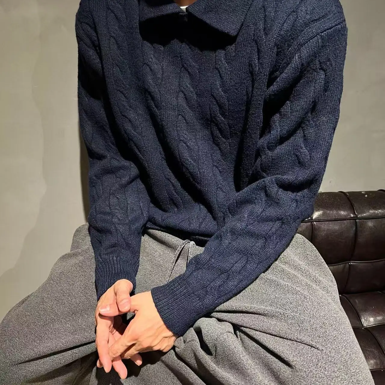 イタリア BC メンズ 25 秋冬新作 ファッション カジュアル ラペルニットセーター メンズ オールドマネースタイル ビジネスセーター