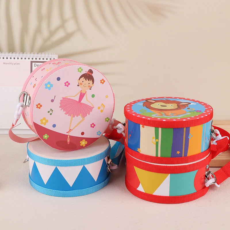 Kids Wooden Percussion Drum Toy Set with Carry Strap Musical Instrument Teaching Aids for Toddlers Rhythm Development