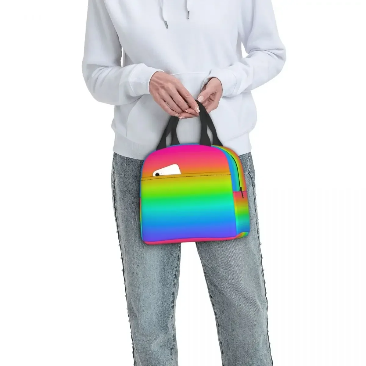 Neon Rainbow Ombre Insulated Lunch Bags Resuable Picnic Bags Thermal Cooler Lunch Box Lunch Tote for Woman Work Children School