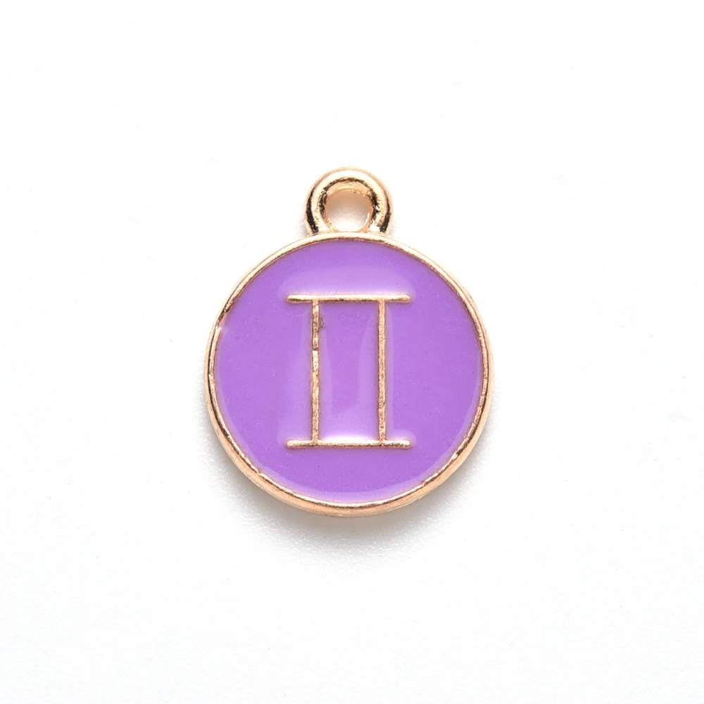 20Pcs Gemini Alloy Enamel Pendants Flat Round with Constellation Jewelry Making Charms for Women Festival Gifts Jewelry DIY