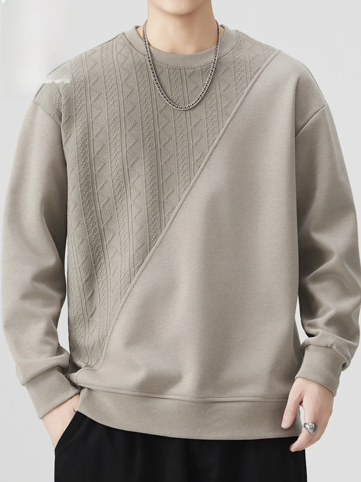 

Men's round Ne Sweatirt Loose Casual Long Sve T-irt Spring Autumn New Sle Patchwork Comfortable Cotton Pol...