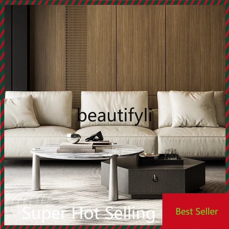 

Modern oriental simple coffee table combination minimalist marble new round G1218