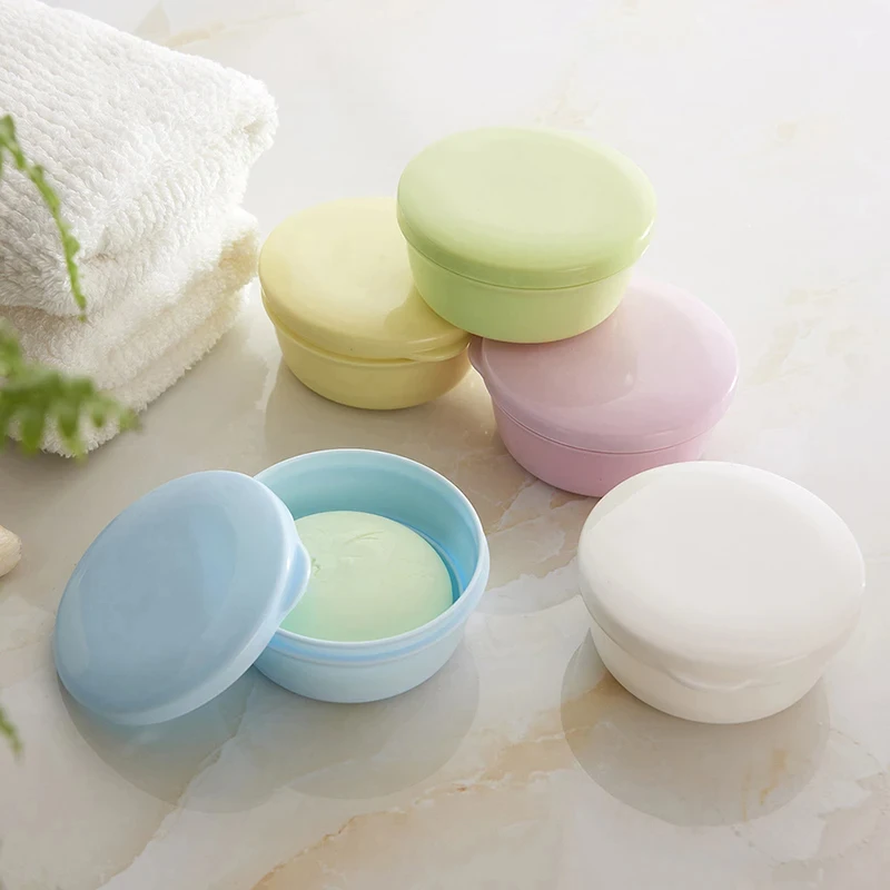 Travel Supplies Portable Soap Holder Soap Box Bathroom Accessories Round Shape Plastic Sealed Soap Case