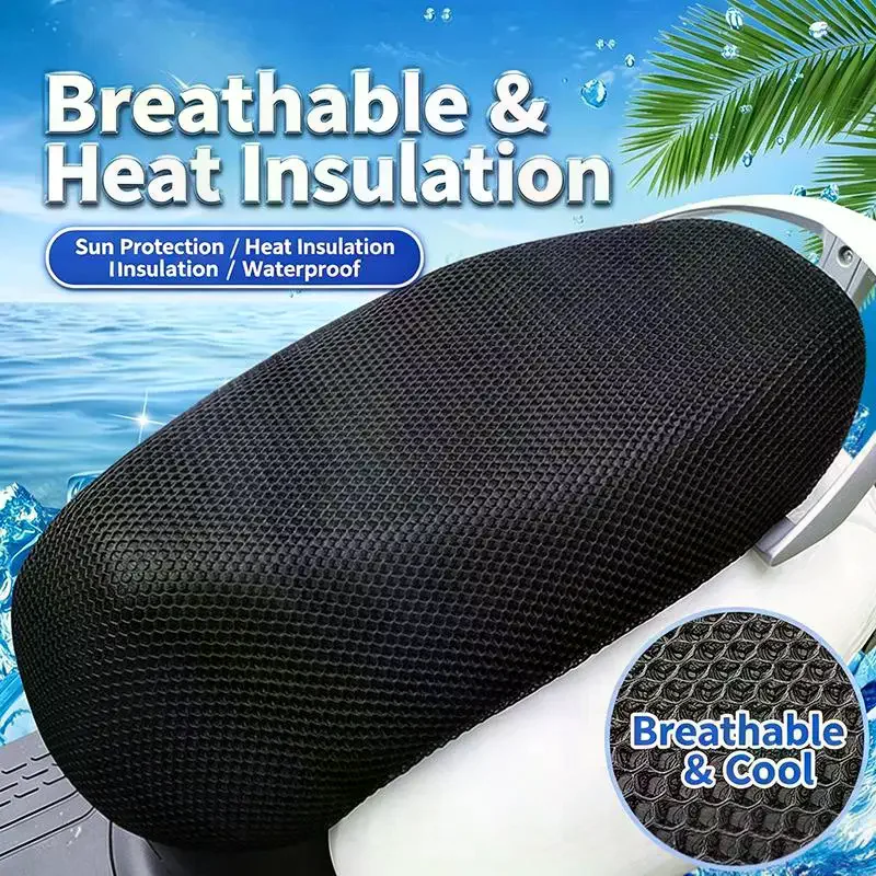 Summer Cool 3D Mesh Motorcycle Seat Cover Breathable Anti Slip Scooter Cushion Grid Protection
