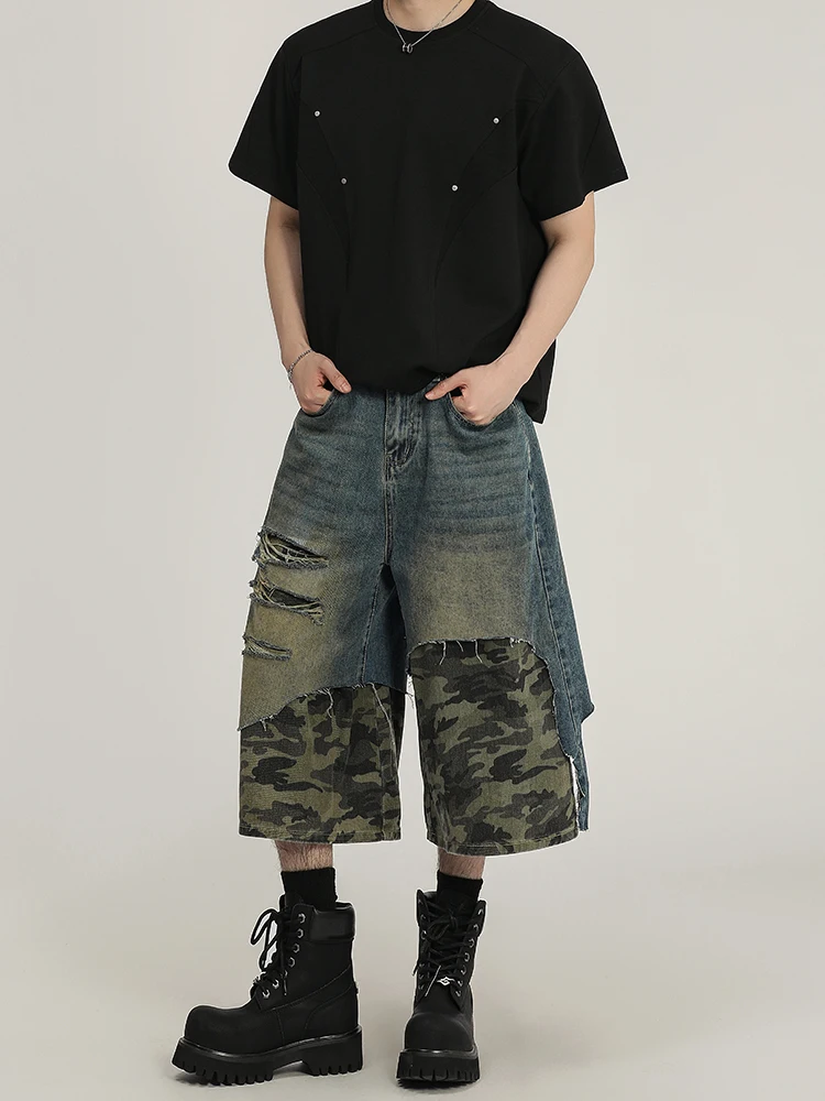 جينز أمريكي عتيق ممزق ممزق ومزين بأرجل واسعة وفضفاض مناسب للرجال والنساء للمراهقين في الصيف #1