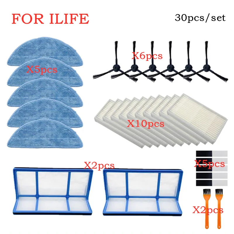 Primary Dust Filter Side Brush Efficient Hepa Filter for ilife V5 V5s V3 V3s V5pro V50 V55 X5 Robot Vacuum Cleaner Parts