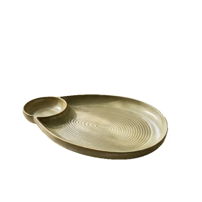 retro style kiln-changed ceramic threaded dumpling plate restaurant creative special-shaped plate with dipping plate