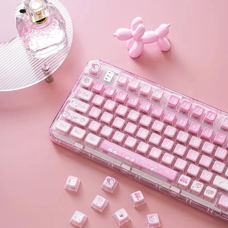 Teclas personalizadas Sakura cat, teclas de tinte Sub PBT y PC translúcido para Cherry Gateron MX Switch, Teclado mecánico, 120