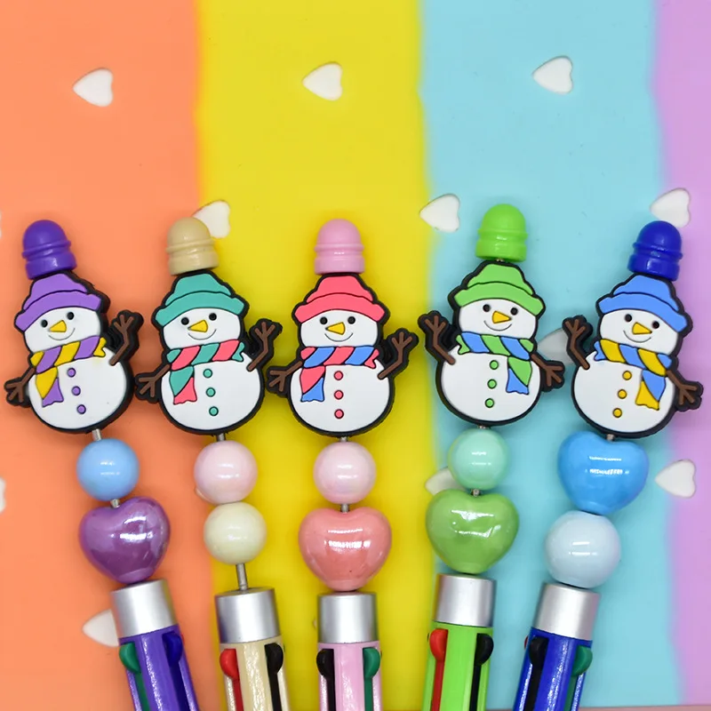 10PCS Focal Beads Silicone Cartoon Christmas Snowman Series Pen Bead For Jewelry Making DIY Handmade Necklace Brooches Accessory