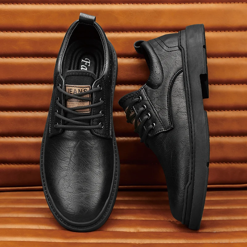 أحذية جلدية كلاسيكية للرجال مريحة على الطراز البريطاني بدلة عمل للبالغين أحذية سوداء بأربطة جودة جديدة #1