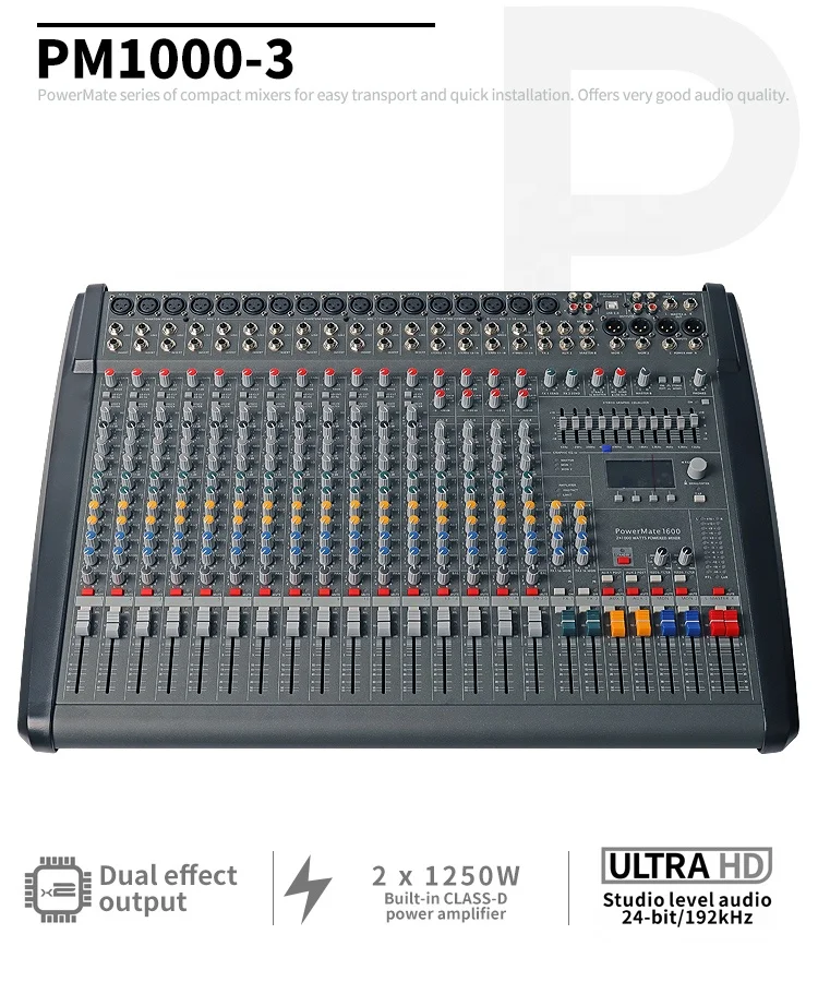 16 Channel Powered Mixer Integrated Controller Studio DJ Live Stage Sound System