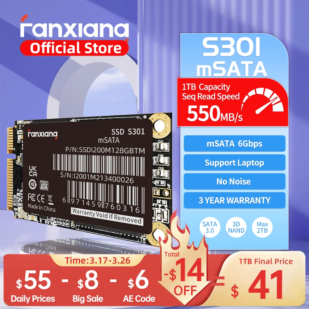 Fanxiang S301 mSATA 550MB/s 512GB 1TB 2TB mSATA SSD Unità a stato solido SATAIII Unità a stato solido interna per laptop Dell Lenovo