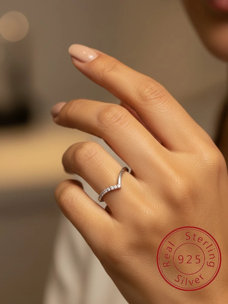 

925 Sterling Silver Simple V-shape Zircon Ring For Women Anniversary Engagement Wedding Party High Quality Fine Jewelry