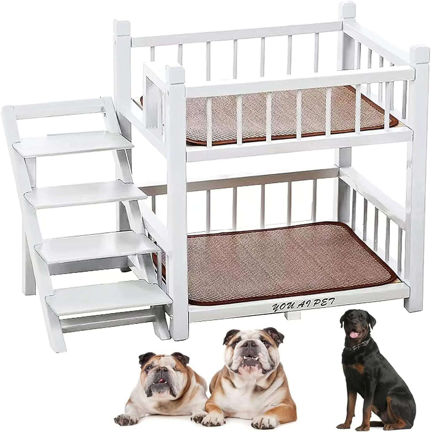 US Grey Dog Bunk Bed with Memory Foam Cushion and Removeable Cover for Large Dogs, 27.2