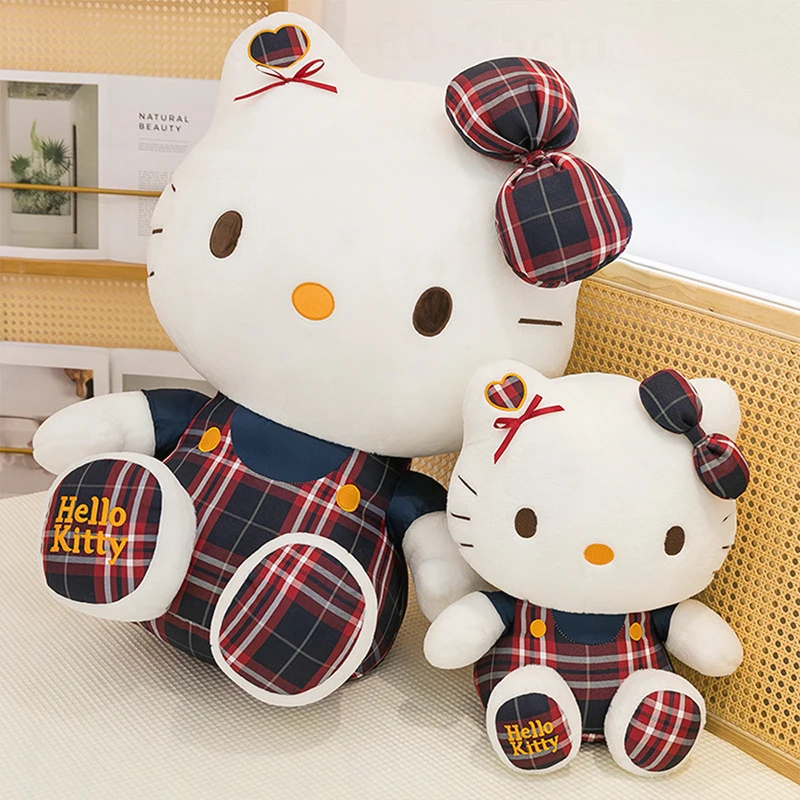 

Kawaii Sanrio Plush Toy HelloKitty Kuromi Cute Checkered Skirt Filled Doll Kids Birthday Gift Large Size Stuffed Animal