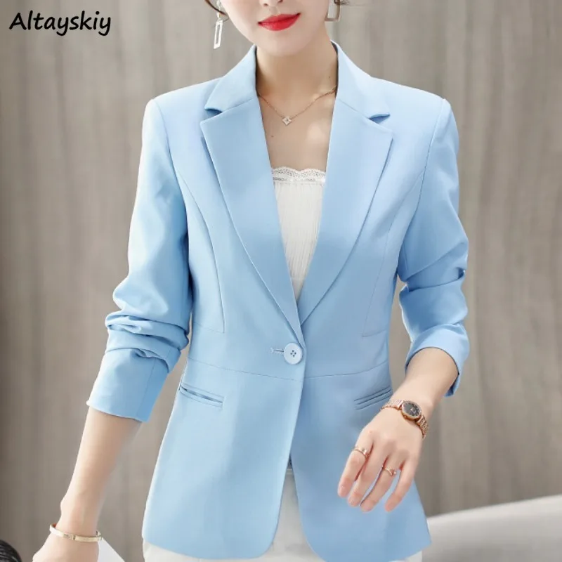 Elegant Blazers for Women Office Lady Clothing Spring Autumn Solid Candy Colors All-match Notched Popular Design Korean Style