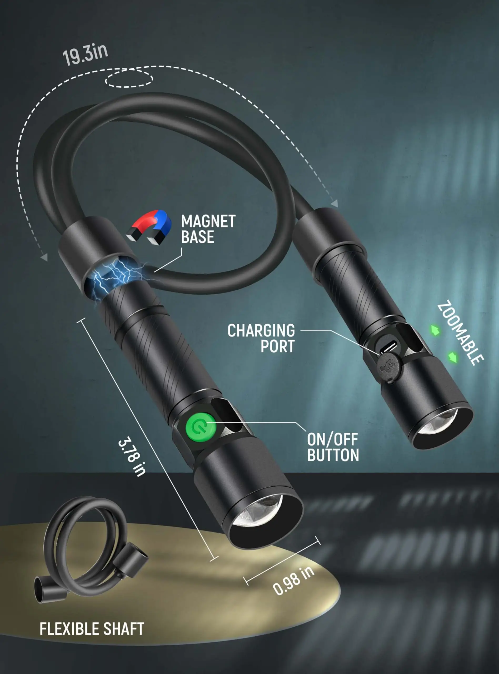 Wiederauf lad bares LED-Hals licht, abnehmbares Arbeits licht mit 1800Lumen und Magnet fuß, Schwanenhals, flexibel um den mechanischen Hals blitz